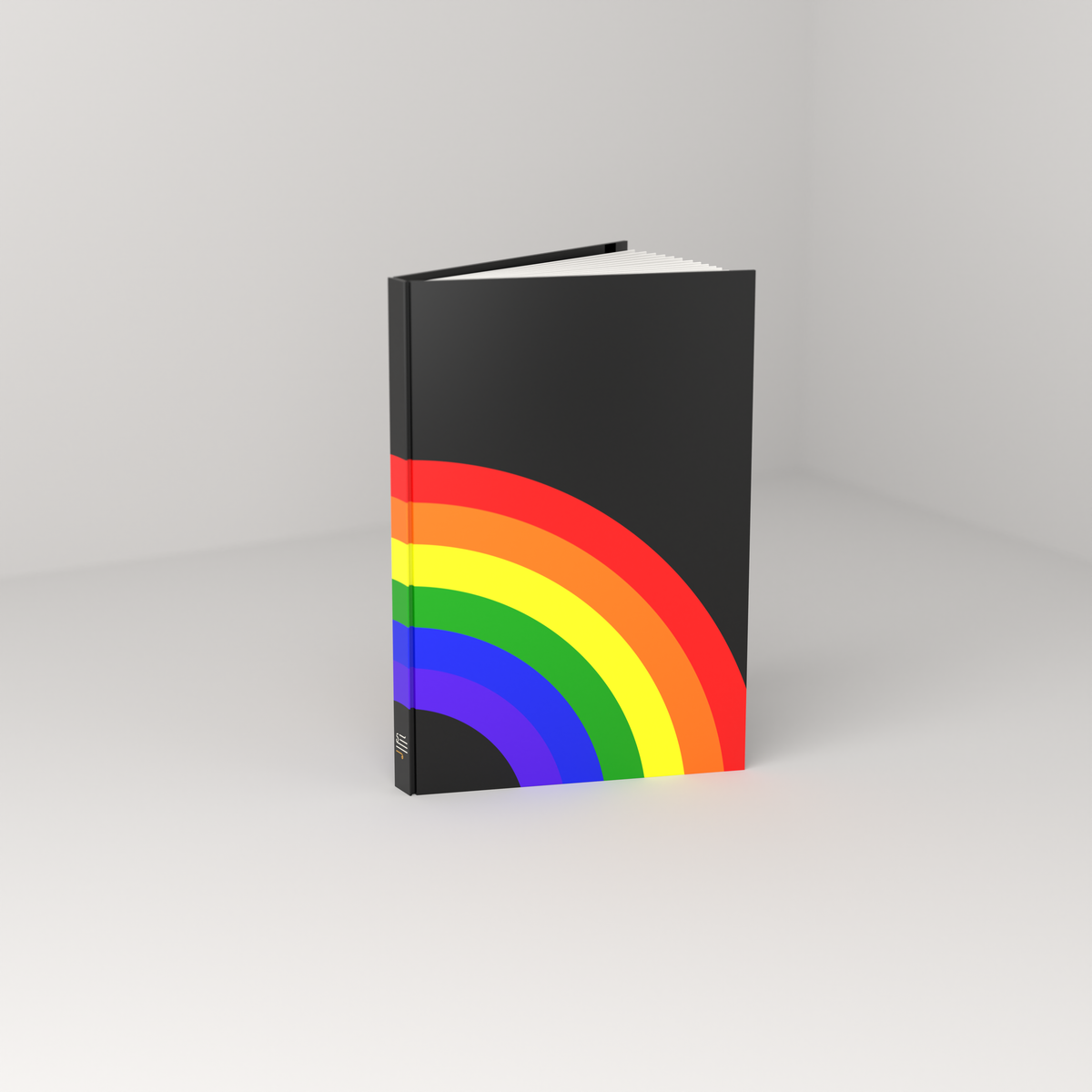 Arch casewrap hardcover journal, standing open — front 3/4 view