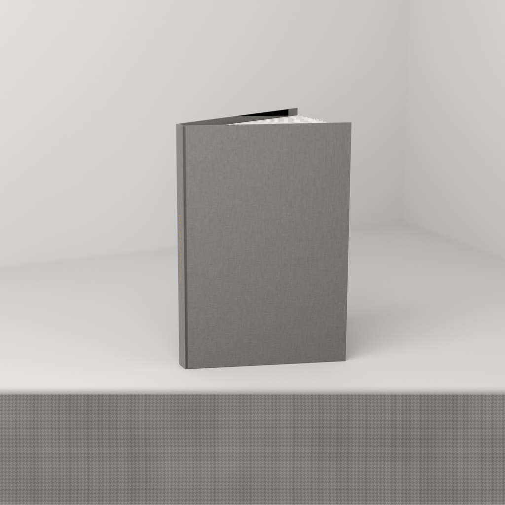 Gray linen edition [linen] — open, showing the cloth case and blank ruled pages
