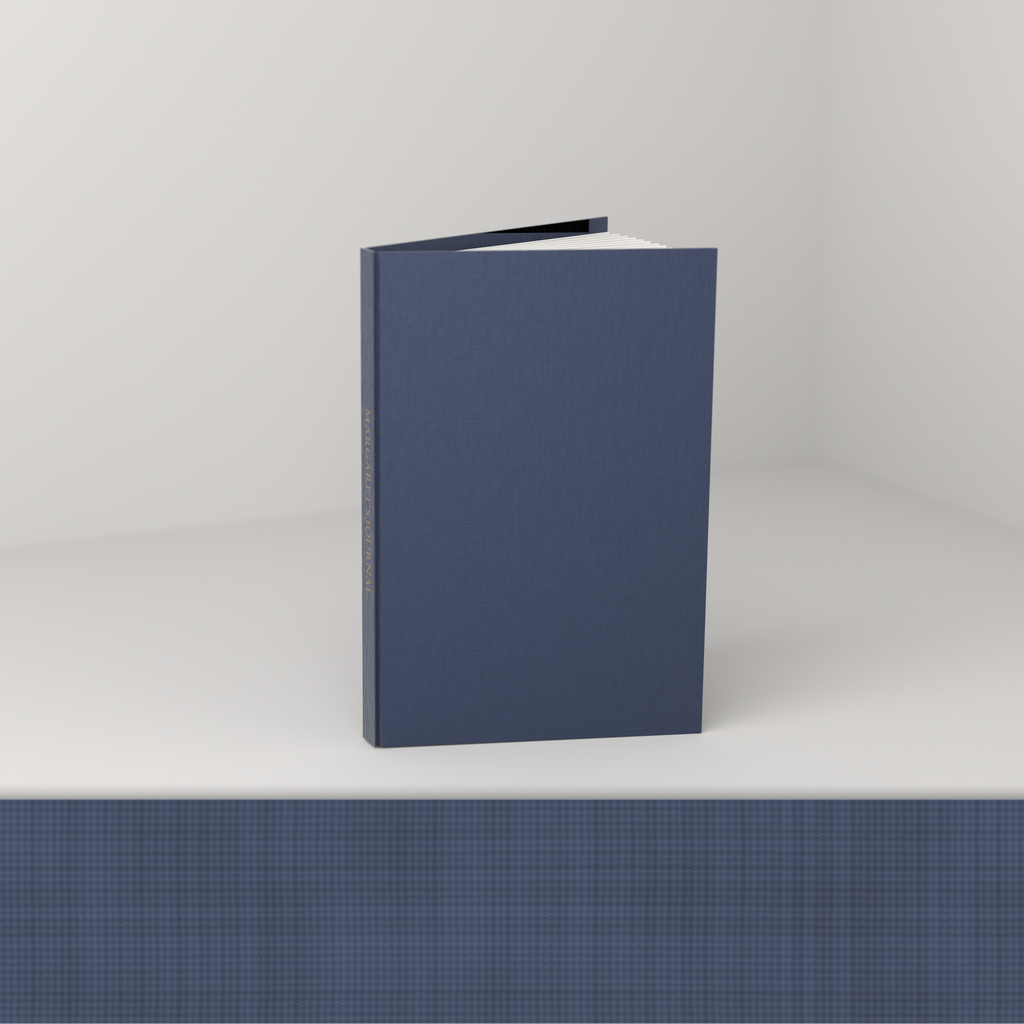 Navy linen edition [linen] — open, showing the cloth case and blank ruled pages