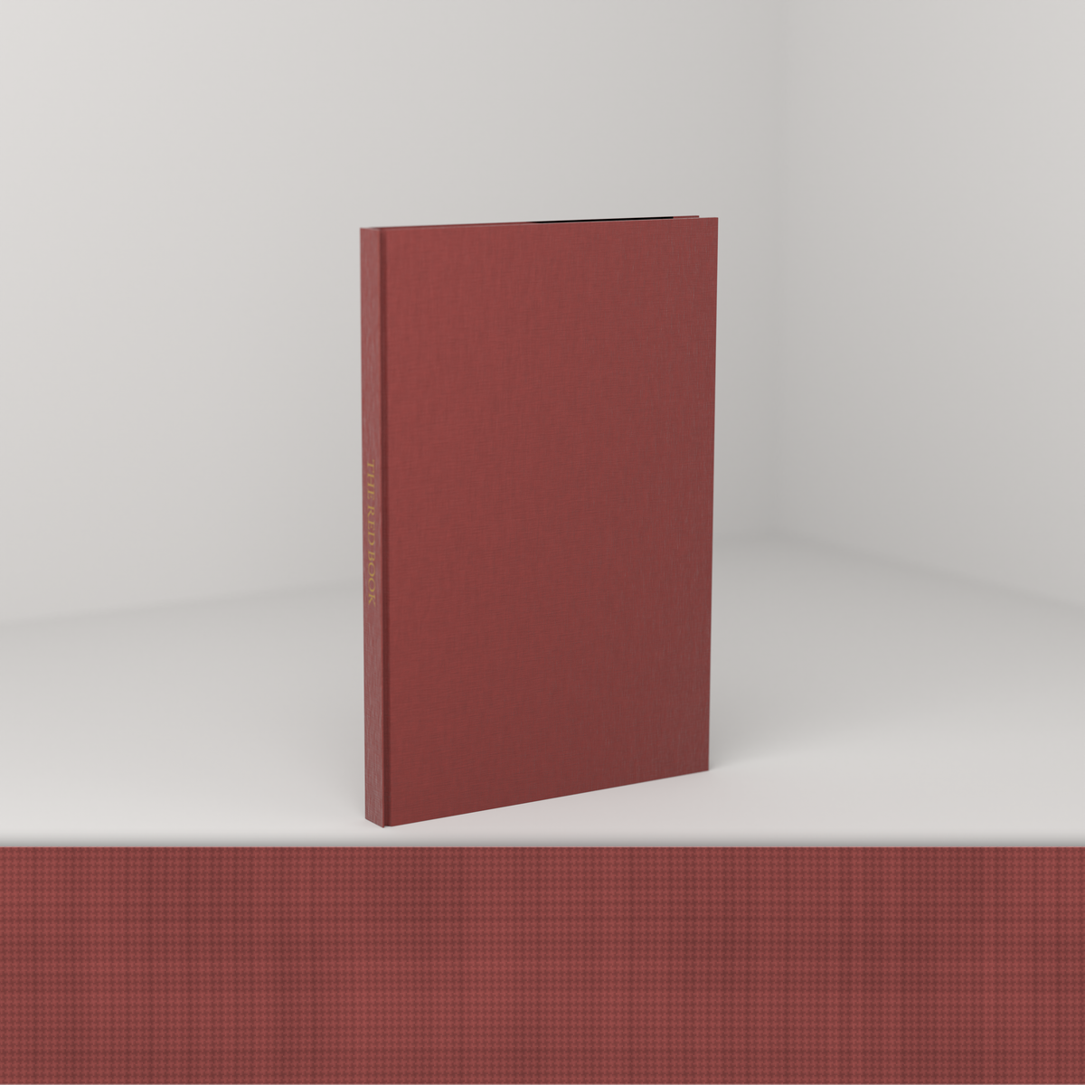 Red linen edition [linen] — cloth hardcover with a foil-stamped spine, shown with a magnified swatch of the bookcloth