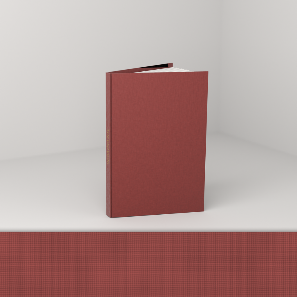Red linen edition [linen] — open, showing the cloth case and blank ruled pages