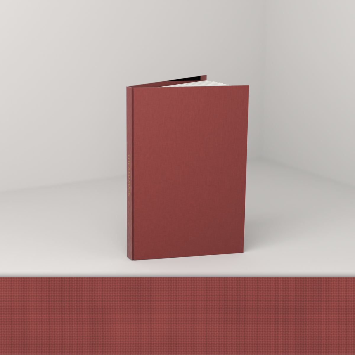 Red linen edition [linen] — open, showing the cloth case and blank ruled pages