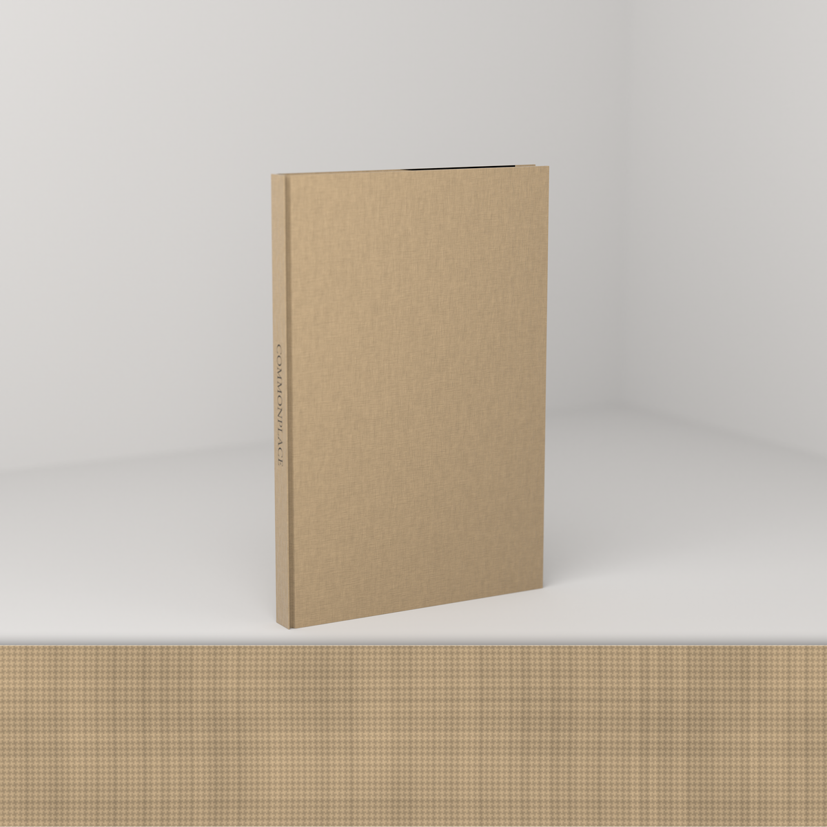 Tan linen edition [linen] — cloth hardcover with a foil-stamped spine, shown with a magnified swatch of the bookcloth