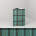 Plaid casewrap hardcover journal, standing open — front 3/4 view