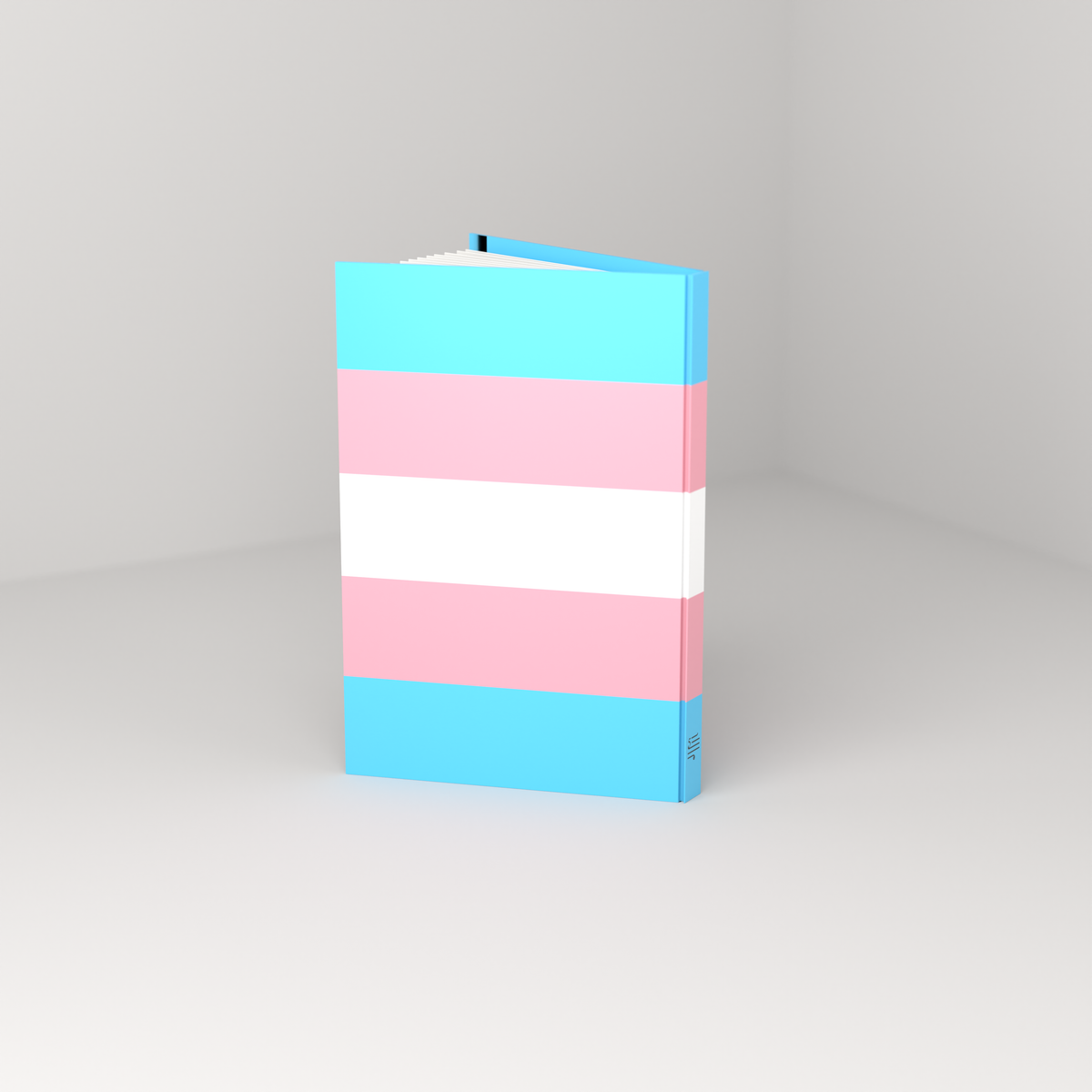 Trans Pride journal, standing open — back cover 3/4 view