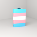 Trans Pride casewrap hardcover journal, standing open — front 3/4 view